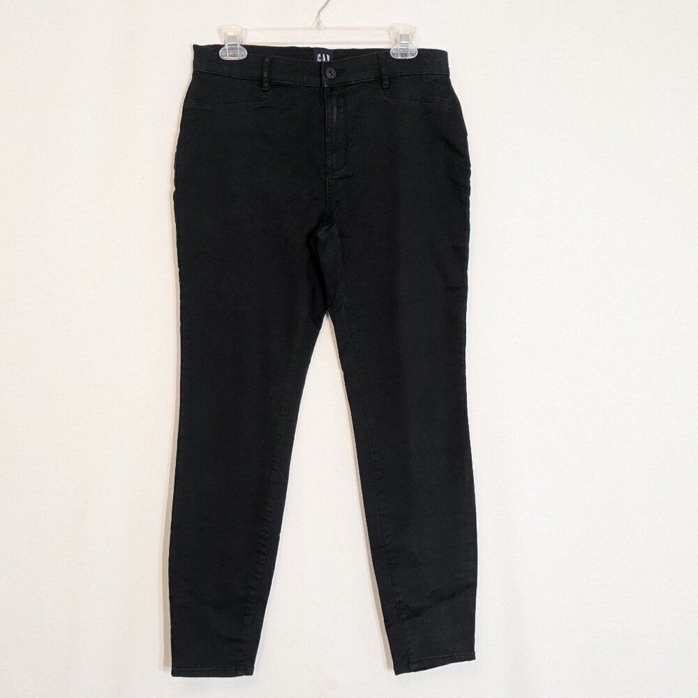 GAP Black Stretch Skinny Front Zip No Pocket Denim Mid-Rise Pants Jeans; Size 10